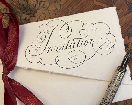 Invitation, lettre, calligraphie à la plume
