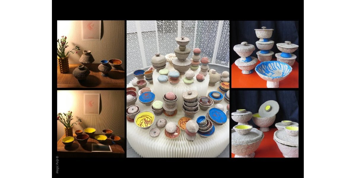 Série de céramiques de papier - Carton-pâte papiers upcyclés - Boites et vide-poches - Pièces uniques 