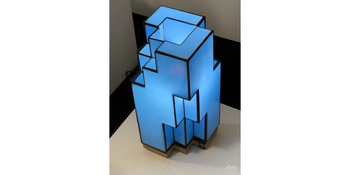 Luminaire Arthur bleu (verre, cuivre) - Cognac