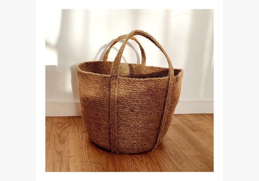 Grande panière en corde de jute et or