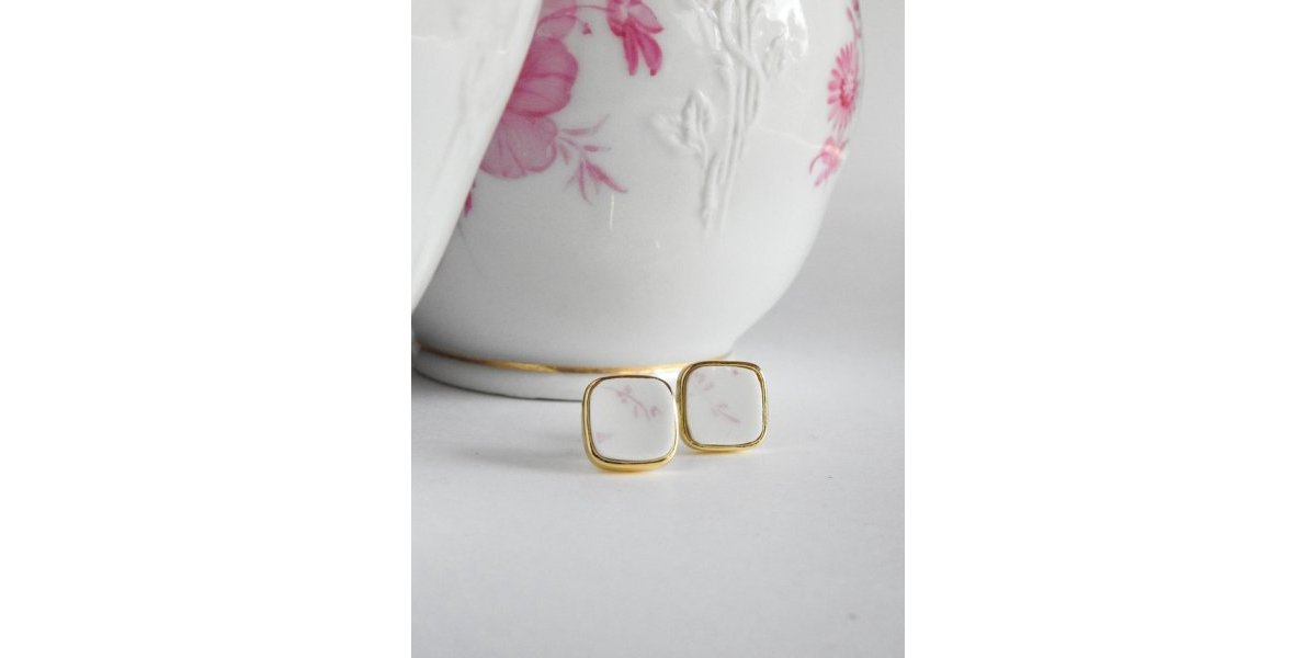 Boucles d’oreilles carrées - porcelaine allemande upcyclée  - KPM Berlin 