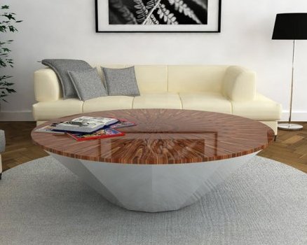 POLYGON table basse 1 - piètement acier brossé - placage de palissandre