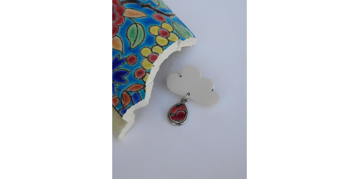 Broche nuage - faience upcyclée - Gien et Emaux de Longwy