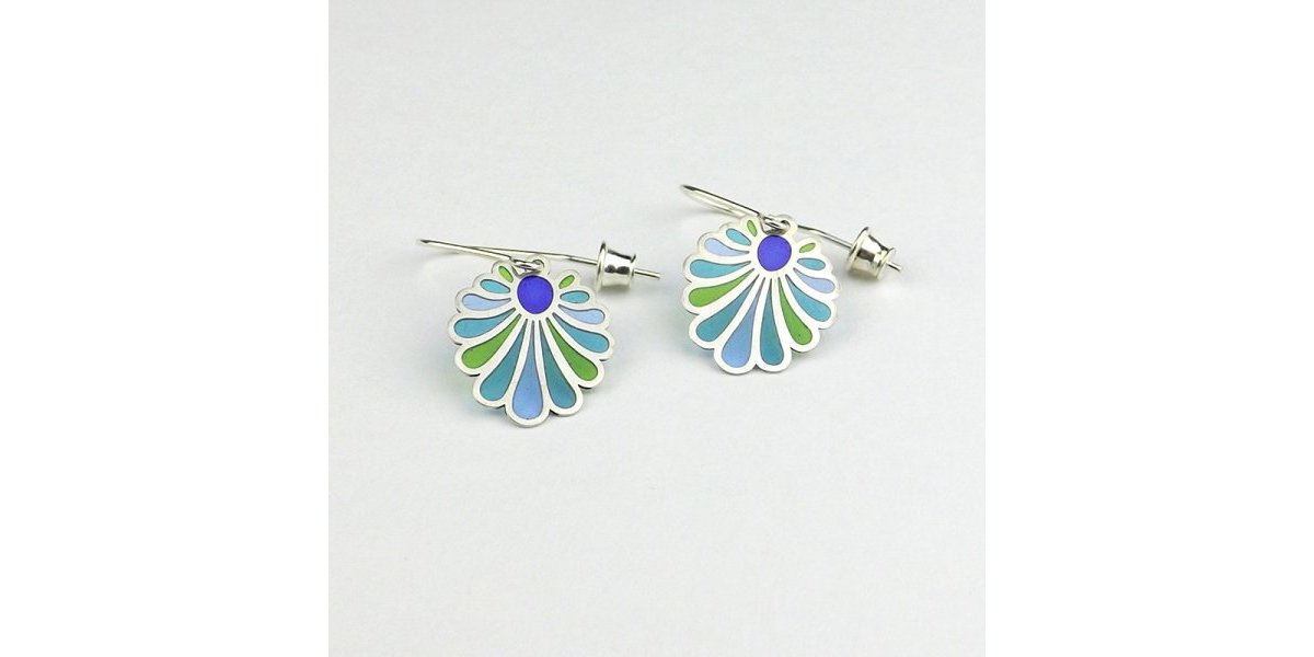 Boucles d’oreilles en émail plique à jour ’’Les Arabesques’’