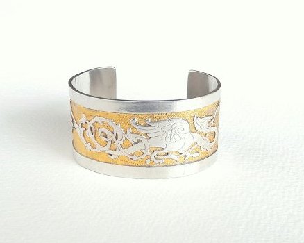 Dragon - bracelet gravé laiton doré et argenté