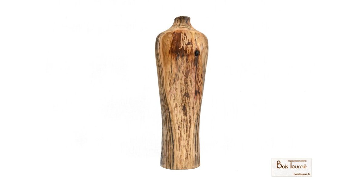 Vase en chêne brossé et teinté par ébonisation