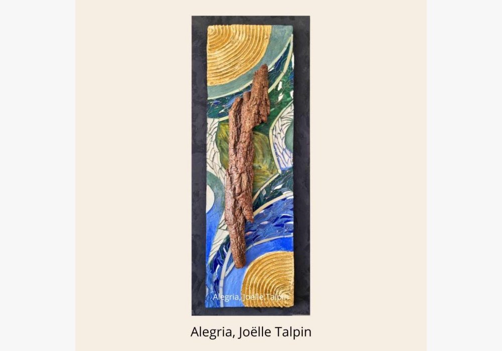 Tableau mosaïque de verre et écorce naturelle : Alegria, collection Nature & Or