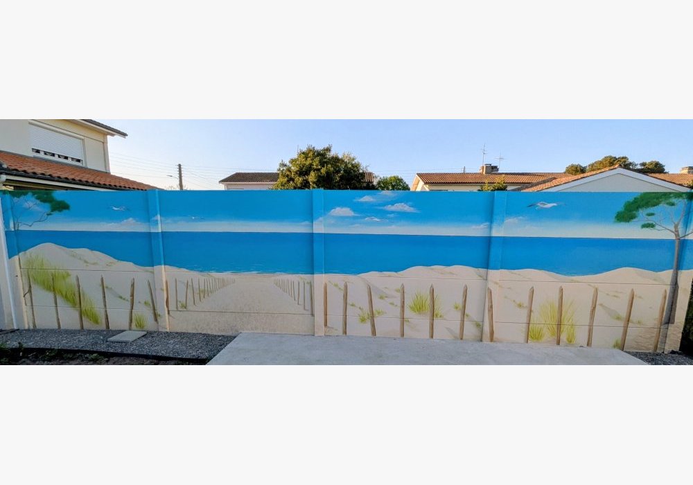 Plage, peinture sur clôture 14m2