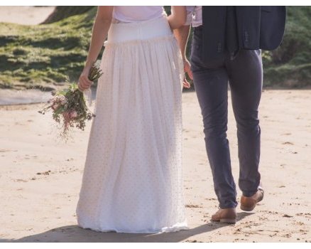 Ensemble de mariée plumetis et dentelle ancienne, coton Bio