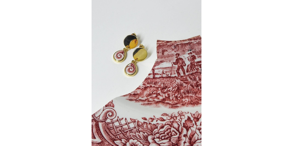  Boucles d’oreilles pendantes - porcelaine anglaise upcyclée - Grindley Staffordshire 