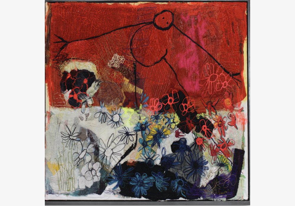 feutre/jeune fille dans le vent ou la joie en rouge 200/200 